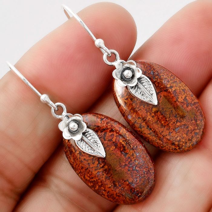 Red Moss Agate Earrings SDE86778 E-1137, 14x22 mm