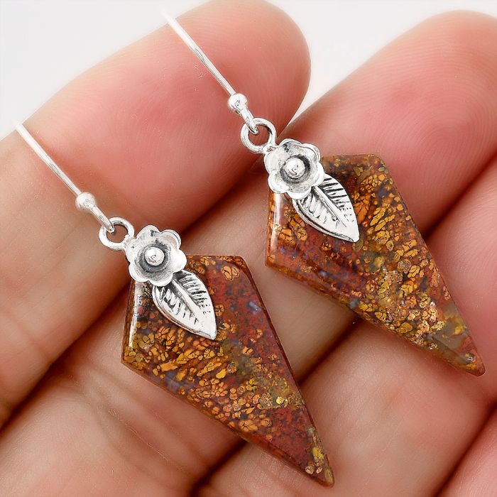 Red Moss Agate Earrings SDE86780 E-1137, 15x27 mm