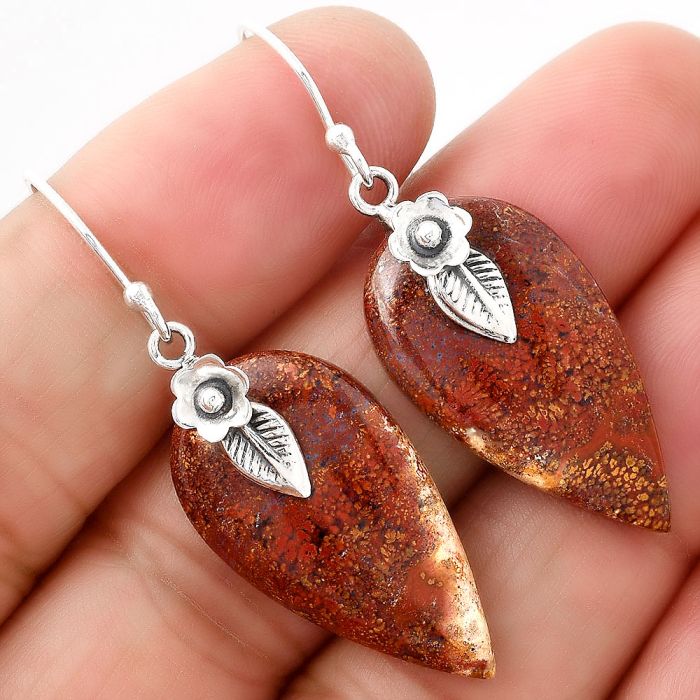 Red Moss Agate Earrings SDE86784 E-1137, 15x28 mm