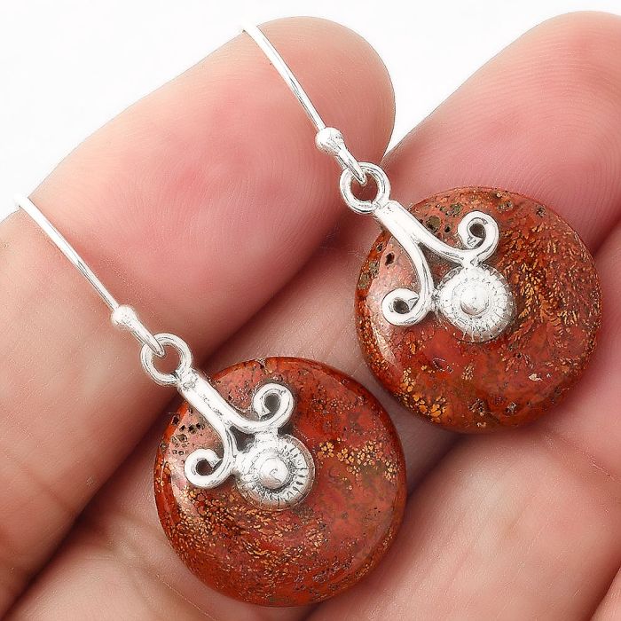 Red Moss Agate Earrings SDE86837 E-1137, 18x18 mm