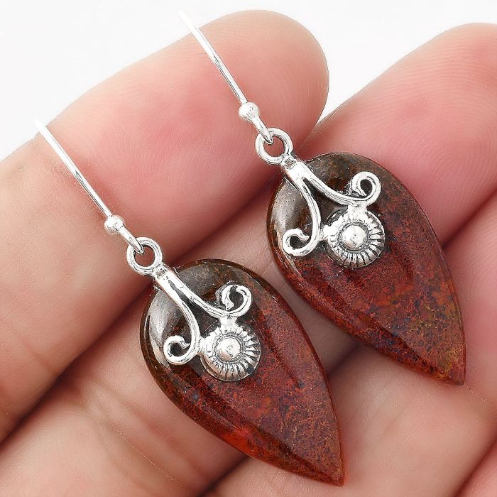 Red Moss Agate Earrings SDE86839 E-1137, 14x25 mm