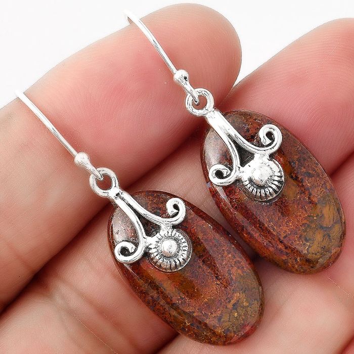 Red Moss Agate Earrings SDE86840 E-1137, 13x22 mm