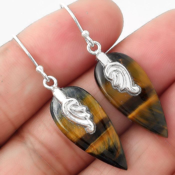 Blue Tiger Eye Earrings SDE86856 E-1137, 11x25 mm