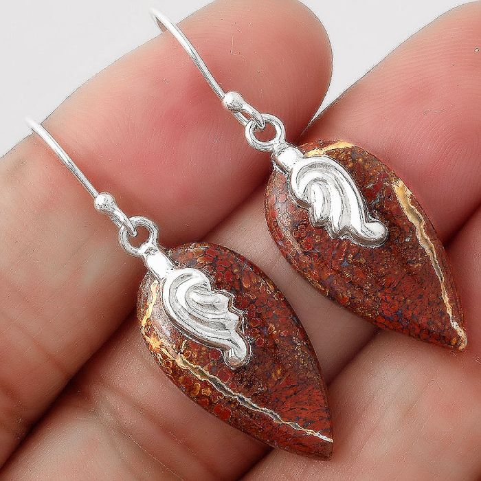 Red Moss Agate Earrings SDE86858 E-1137, 12x23 mm