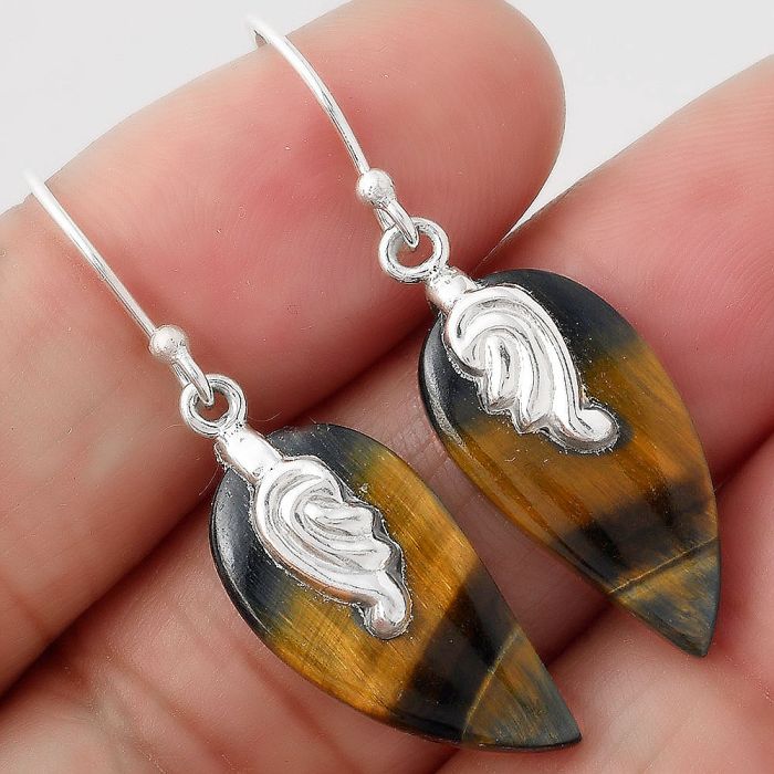 Blue Tiger Eye Earrings SDE86868 E-1137, 11x22 mm