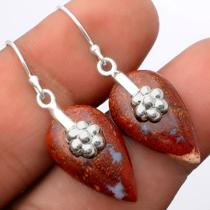 Red Moss Agate Earrings SDE86908 E-1137, 12x21 mm