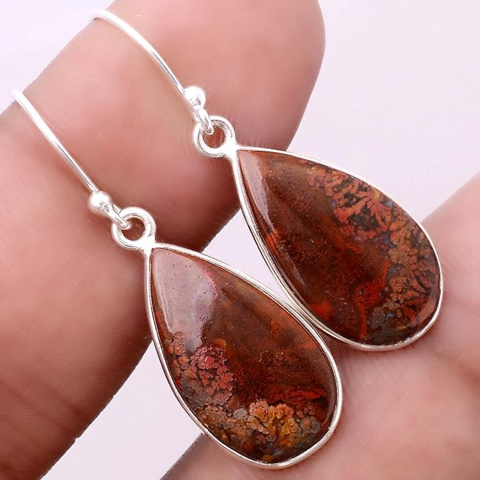 Red Moss Agate Earrings SDE86991 E-1001, 11x20 mm