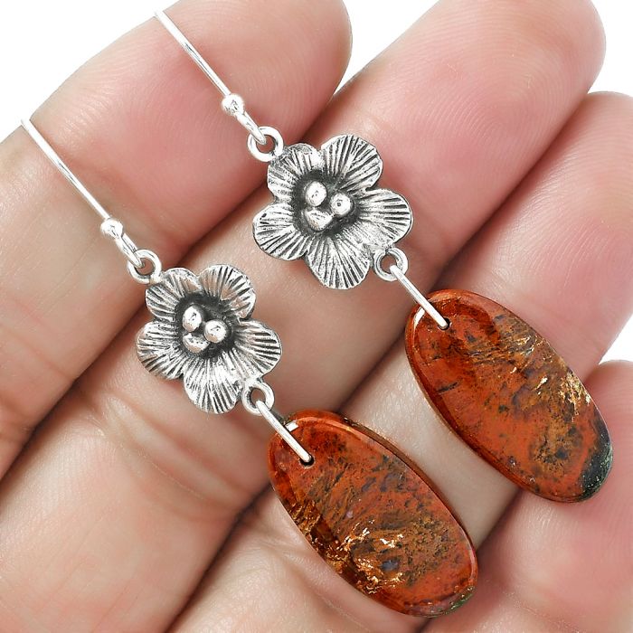 Red Moss Agate Earrings SDE87356 E-1237, 11x21 mm