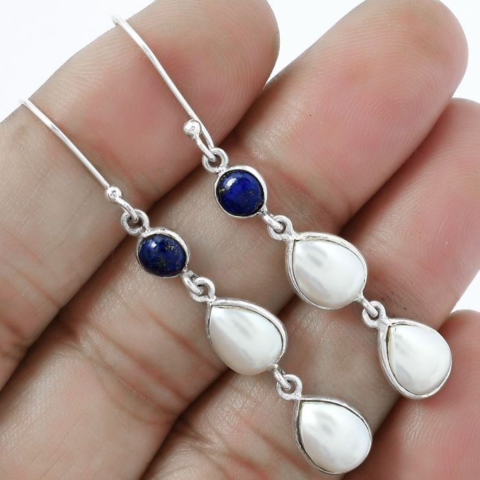 Natural Fresh Water Pearl and Lapis Earrings SDE87376 E-1007, 7x9 mm