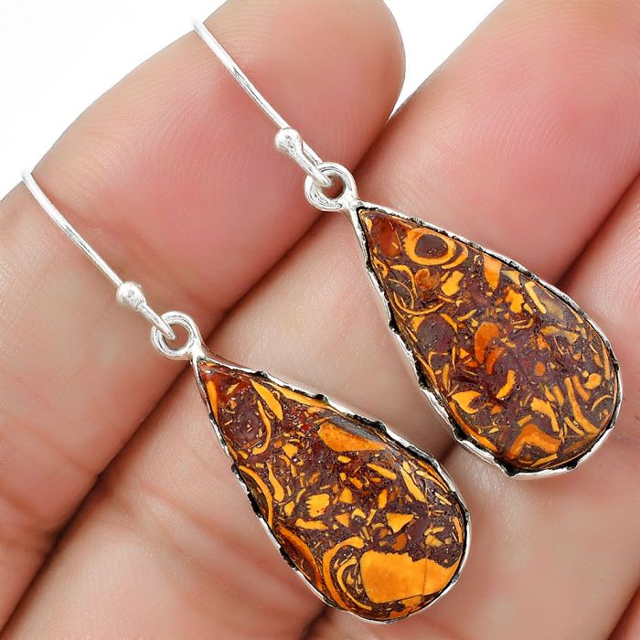 Coquina Fossil Jasper Earrings SDE87424 E-1113, 12x22 mm