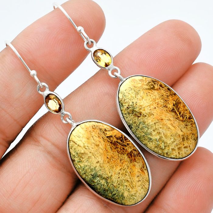 Coquina Fossil Jasper and Citrine Earrings SDE88525 E-1002, 16x26 mm