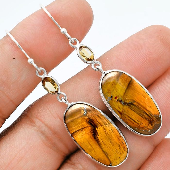 Tiger Eye and Citrine Earrings SDE88548 E-1002, 12x23 mm