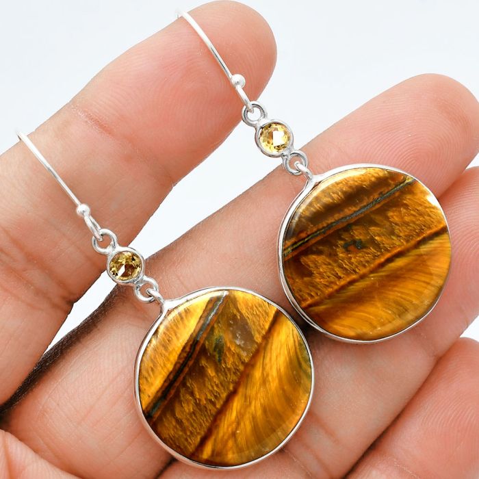 Tiger Eye and Citrine Earrings SDE88553 E-1002, 23x23 mm