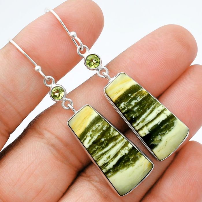 Natural Serpentine and Peridot Earrings SDE88575 E-1002, 12x26 mm