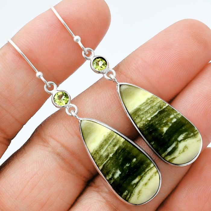 Natural Serpentine and Peridot Earrings SDE88576 E-1002, 12x27 mm