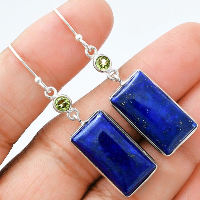 Lapis Lazuli and Peridot Earrings SDE88583 E-1002, 11x21 mm