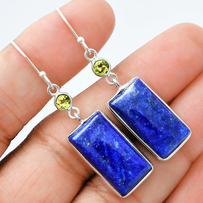 Lapis Lazuli and Peridot Earrings SDE88584 E-1002, 11x20 mm