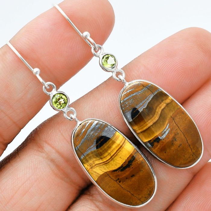 Tiger Eye and Peridot Earrings SDE88586 E-1002, 13x25 mm