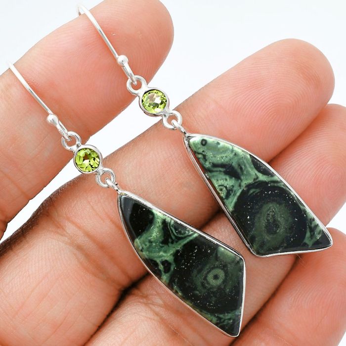 Star Galaxy Jasper and Peridot Earrings SDE88588 E-1002, 11x30 mm