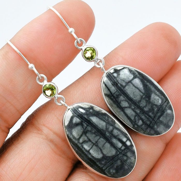 Picasso Jasper and Peridot Earrings SDE88591 E-1002, 15x25 mm