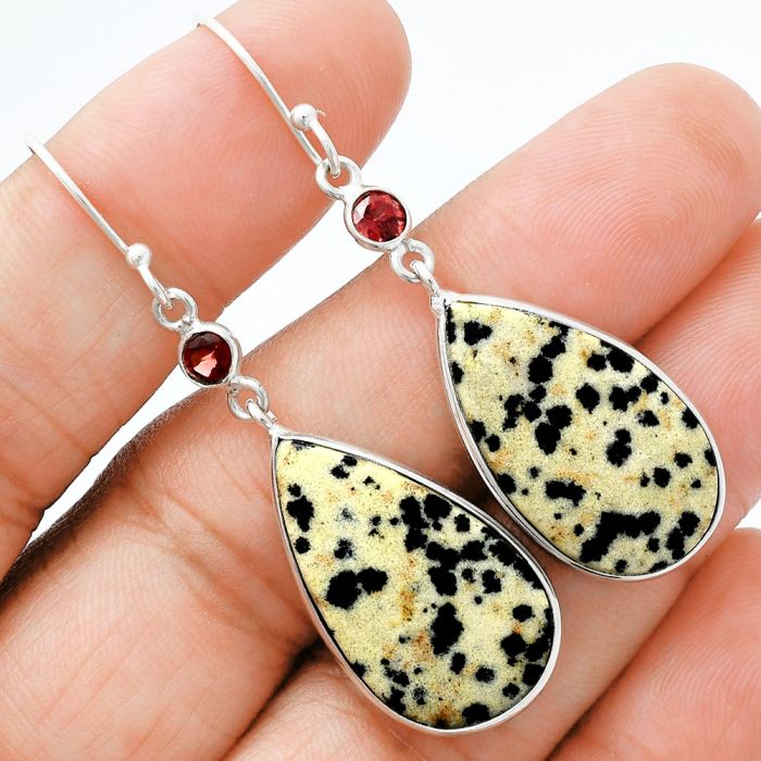 Dalmatian and Garnet Earrings SDE88604 E-1002, 15x25 mm