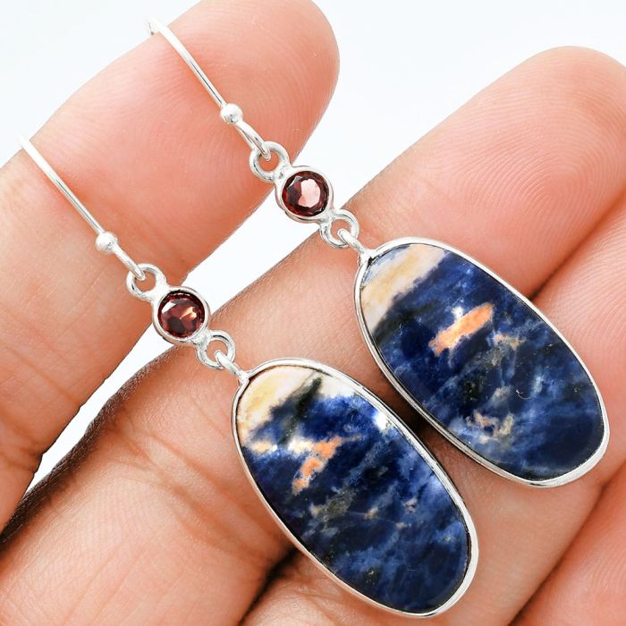 Orange Sodalite and Garnet Earrings SDE88606 E-1002, 12x24 mm