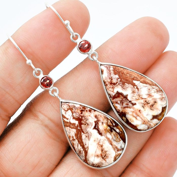 Rosetta Picture Jasper and Garnet Earrings SDE88609 E-1002, 17x27 mm