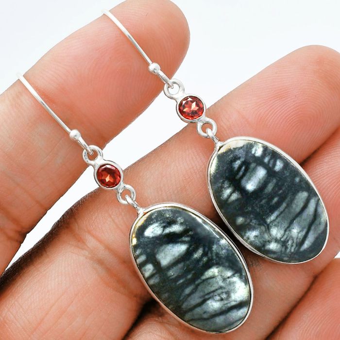 Picasso Jasper and Garnet Earrings SDE88620 E-1002, 15x23 mm