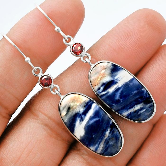 Sodalite and Garnet Earrings SDE88628 E-1002, 13x24 mm