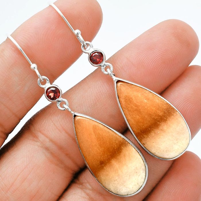 Orange Aventurine and Garnet Earrings SDE88632 E-1002, 13x27 mm