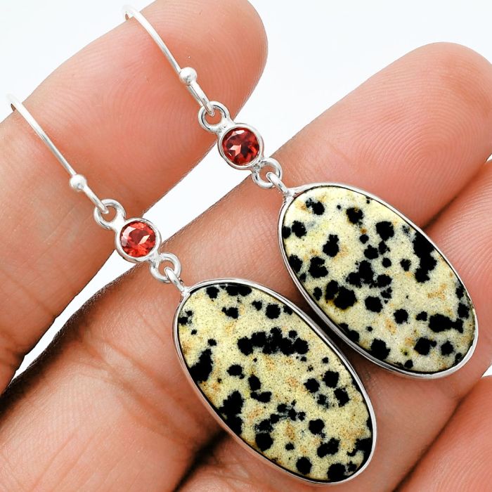 Dalmatian and Garnet Earrings SDE88636 E-1002, 14x25 mm