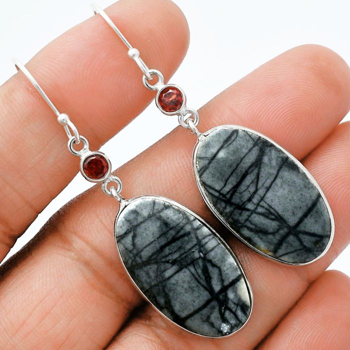 Picasso Jasper and Garnet Earrings SDE88637 E-1002, 14x25 mm