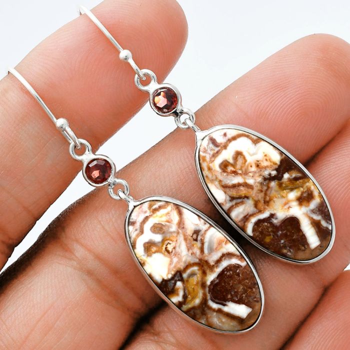 Rosetta Picture Jasper and Garnet Earrings SDE88641 E-1002, 13x24 mm