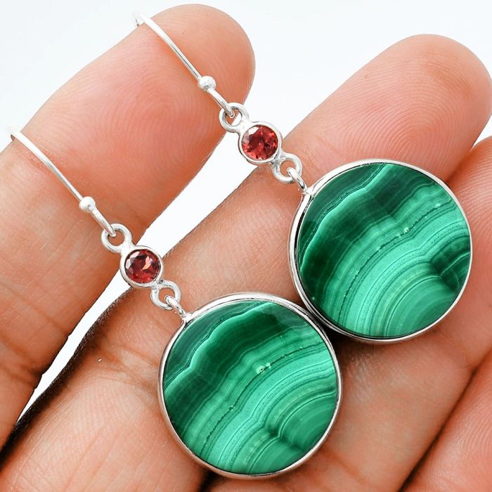 Malachite Eye and Garnet Earrings SDE88651 E-1002, 19x19 mm