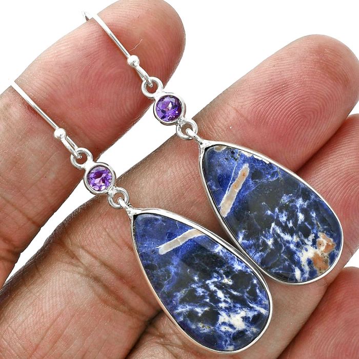 Sodalite and Amethyst Earrings SDE88663 E-1002, 14x25 mm