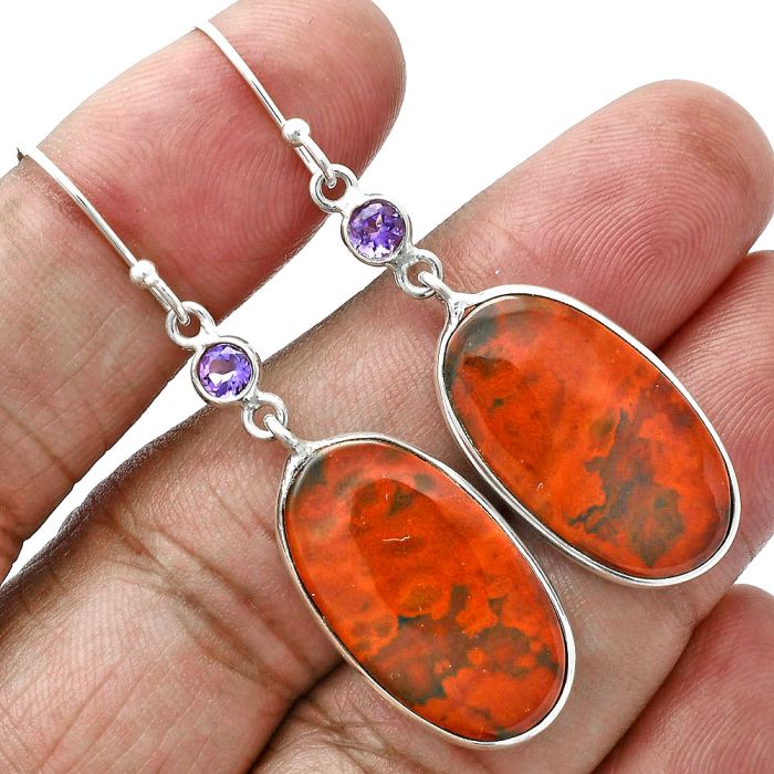 Red Moss Agate and Amethyst Earrings SDE88664 E-1002, 13x23 mm