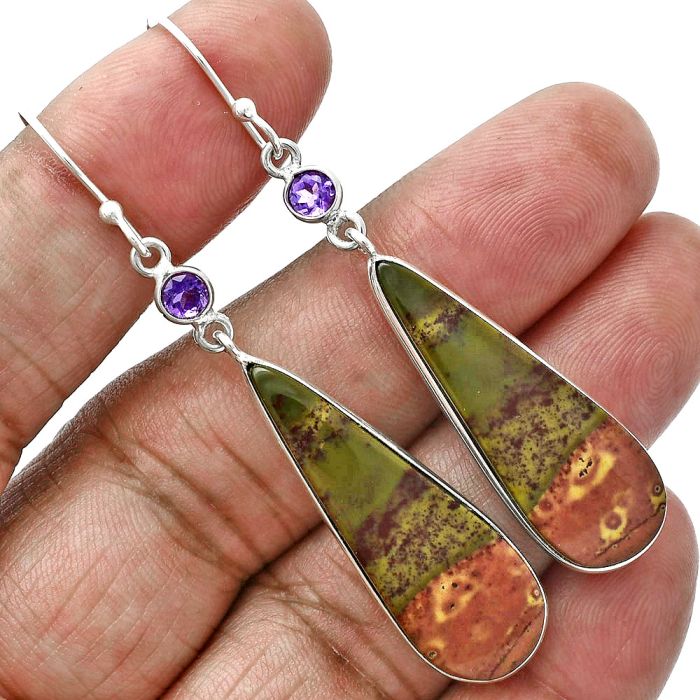 Australian Imperial Jasper and Amethyst Earrings SDE88677 E-1002, 11x33 mm