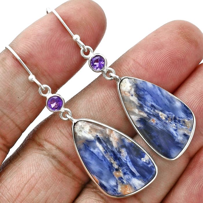 Sodalite and Amethyst Earrings SDE88679 E-1002, 14x25 mm