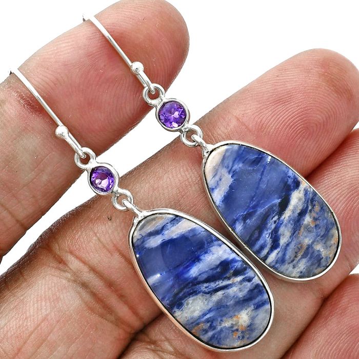 Sodalite and Amethyst Earrings SDE88680 E-1002, 13x24 mm