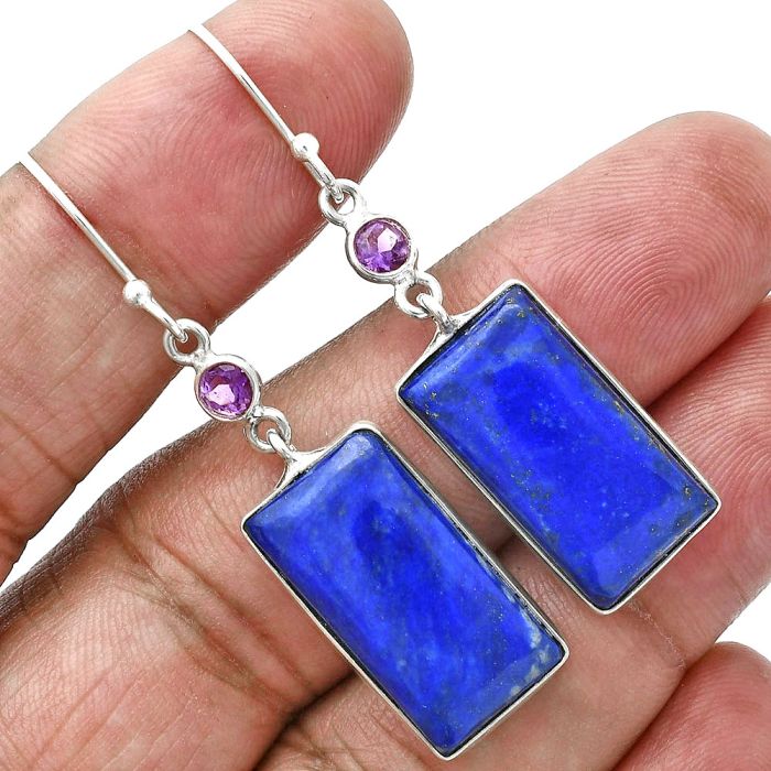 Lapis Lazuli and Amethyst Earrings SDE88711 E-1002, 11x21 mm