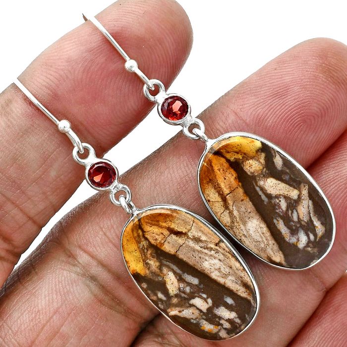 Outback Jasper and Garnet Earrings SDE88715 E-1002, 14x23 mm