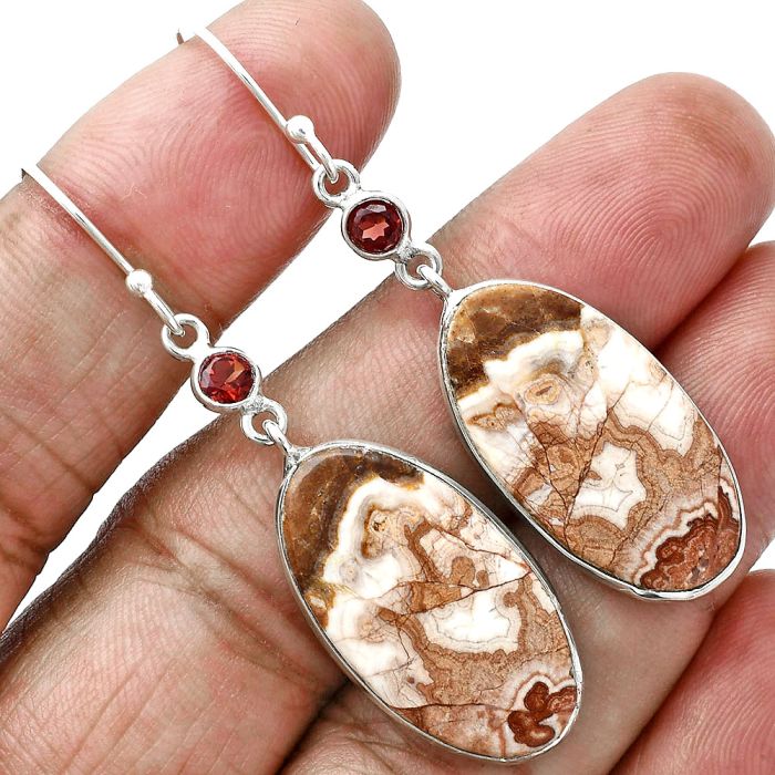 Rosetta Picture Jasper and Garnet Earrings SDE88718 E-1002, 14x26 mm