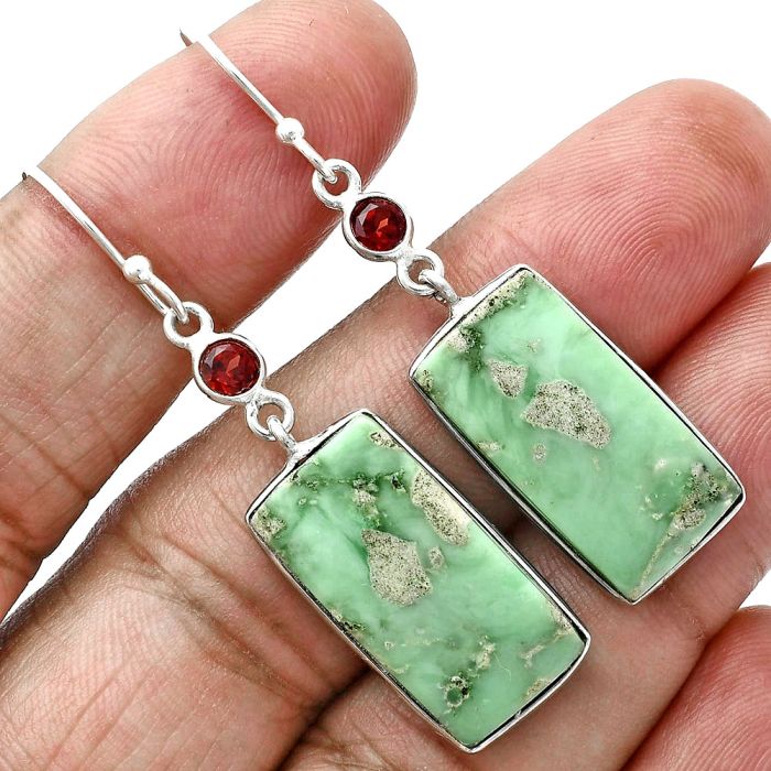 Utah Variscite and Garnet Earrings SDE88719 E-1002, 11x22 mm