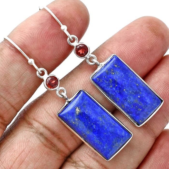 Lapis Lazuli and Garnet Earrings SDE88747 E-1002, 11x20 mm