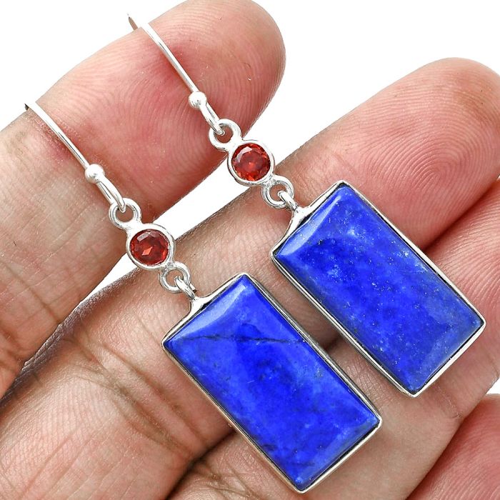 Lapis Lazuli and Garnet Earrings SDE88749 E-1002, 11x20 mm