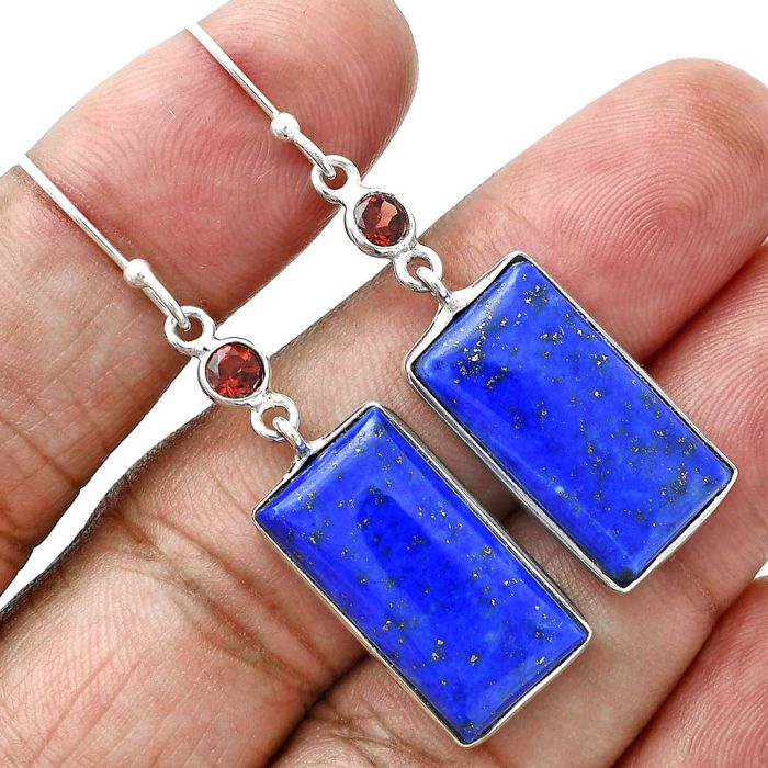 Lapis Lazuli and Garnet Earrings SDE88751 E-1002, 11x21 mm