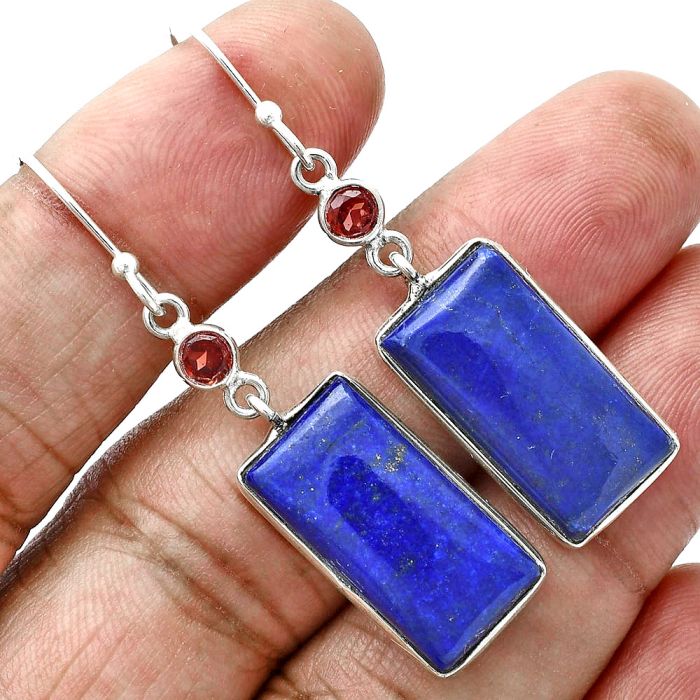 Lapis Lazuli and Garnet Earrings SDE88752 E-1002, 11x20 mm