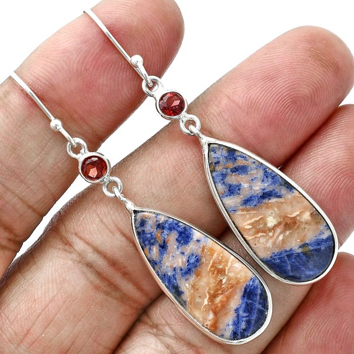 Orange Sodalite and Garnet Earrings SDE88763 E-1002, 12x26 mm