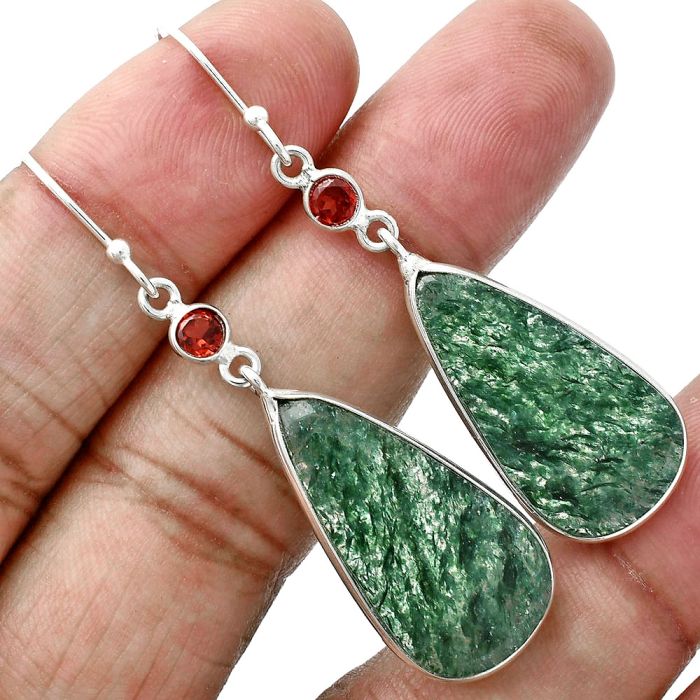 Green Aventurine and Garnet Earrings SDE88779 E-1002, 14x27 mm