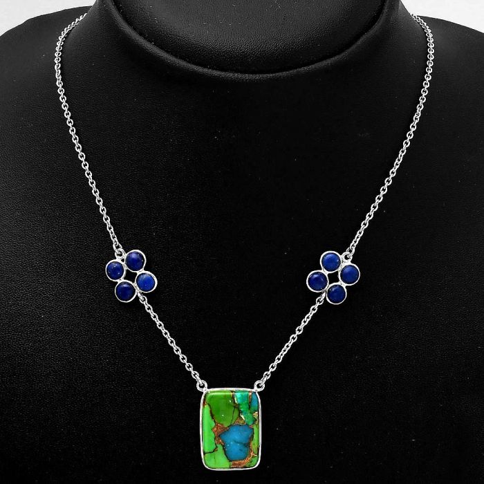 Blue Turquoise In Green Mohave & Lapis Necklace SDN1243 N-1001, 15x21 mm